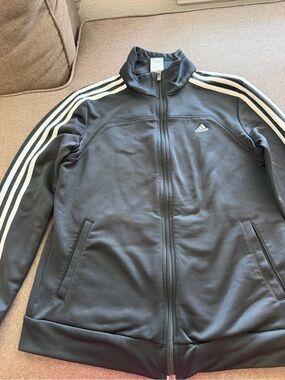 Kids adidas Black Jacket with White Sleeve Stripes